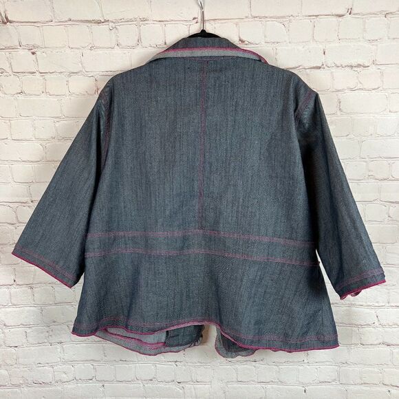 MOLATO denim blue-black pink crystal frill collar jacket blazer open front 2X - Picture 6 of 6